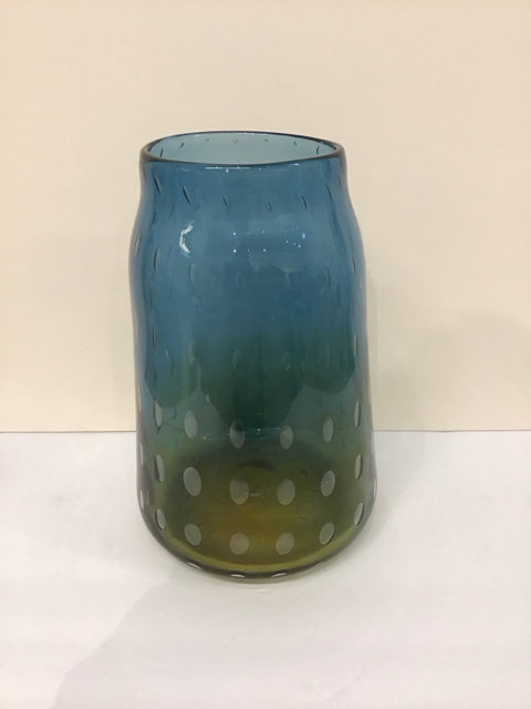 12" Blue Wide Top Jar w/Clear Spots