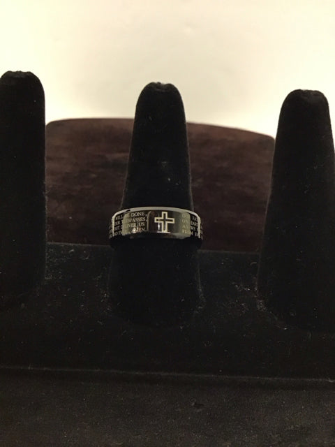 Men's Black Ring w/Etched Lord's Prayer