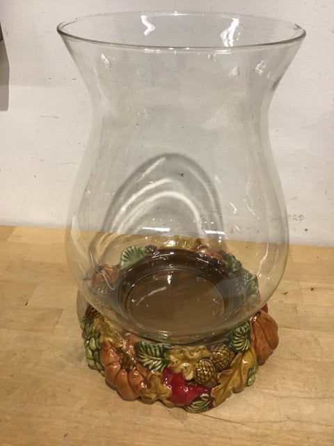 12.5" Fall Harvest Ceramic Base Candle Hurricane