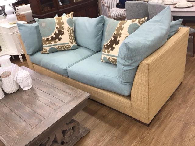 Custom Beige & Light Blue Fabric Sofa