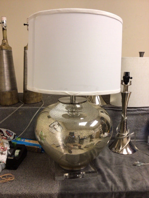 26" Mercury Glass Dual Light Table Lamp W/Shade
