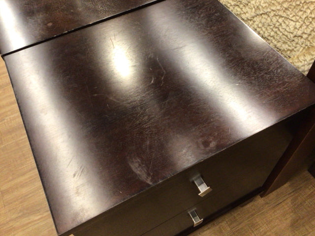 AS-IS Brown Two Drawer Nightstand(Top Damage)
