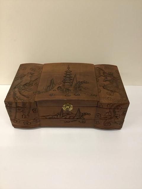 15x9 Carved Wood Oriental Design Jewelry Box