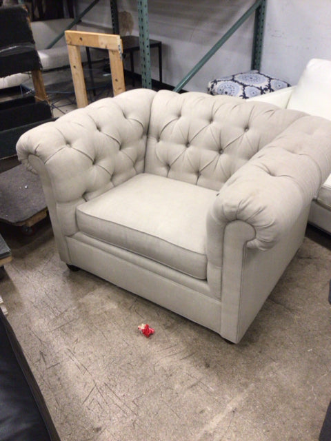 Pottery Barn Chesterfield Sand Fabric Roll Arm Chair