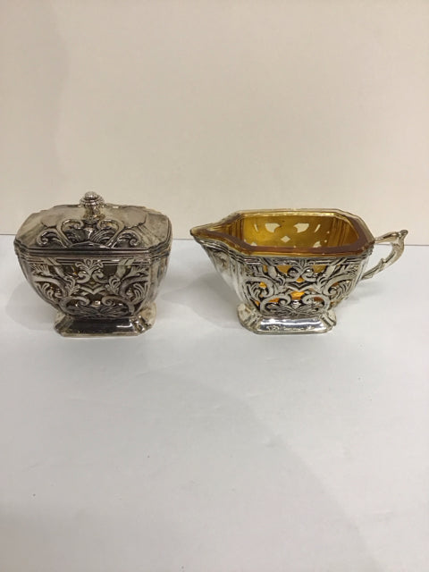 Godinger Silverplate Creamer/Lidded Sugar Bowl