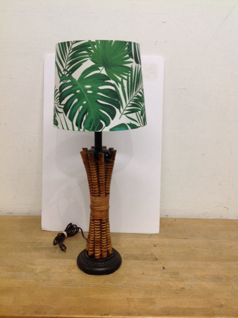 Tied Bamboo Leaf Table Lamp w/Drum Shade
