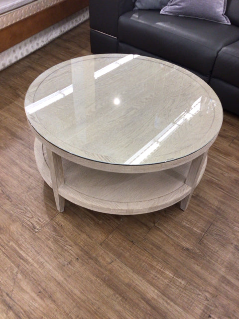 36" RH French Contemporary Round Glass Top Coffee Table