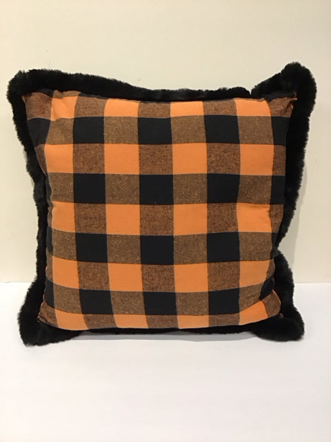 Orange/Black Check Down Fill Pillow