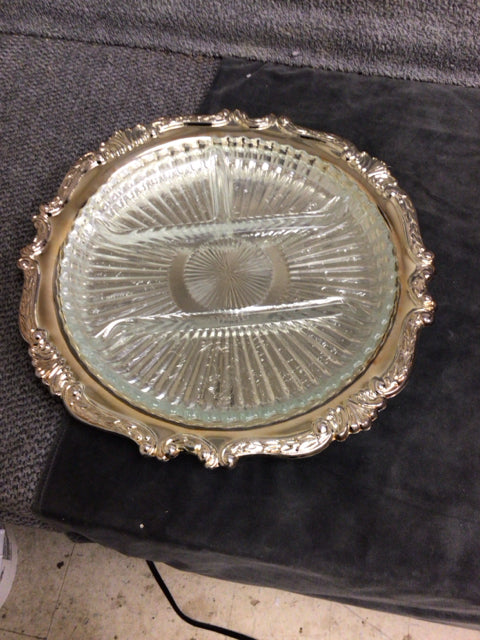 Sheridan EP Brass Tray W/Glass Center