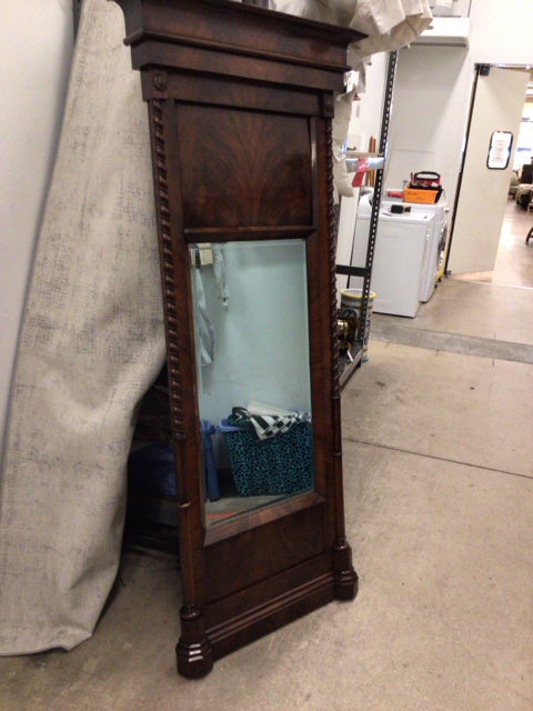 25" X 72 1/2" AS-IS Tall Wood Framed Beveled Panel Mirror(Knick In Top/