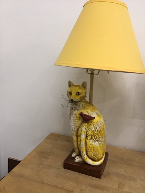 34" Yellow Resin Cat Lamp