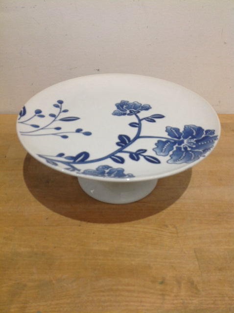 12" Porcelian Blue & White Floral Cake Stand