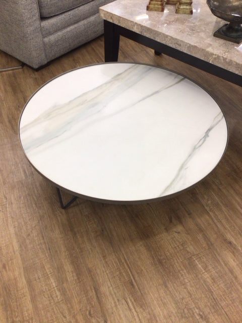 Round Faux Marble Metal Base Coffee Table