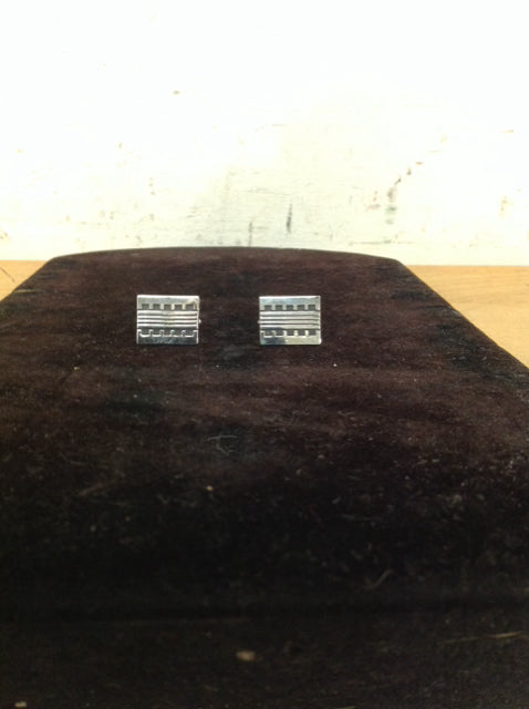Rectangle Silver Tone/Black Cufflinks
