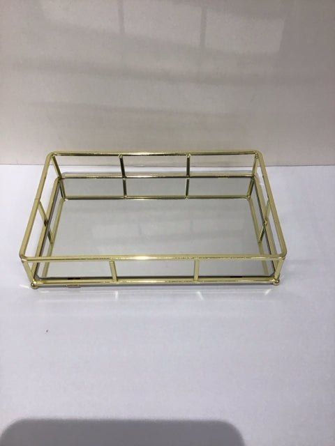 11.5x7.5 Mirror Tray w/Gold Metal Frame