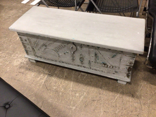 Antique Grey Wood Storage Bench