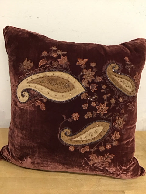 18" Velvet Paisley Beaded Pillow