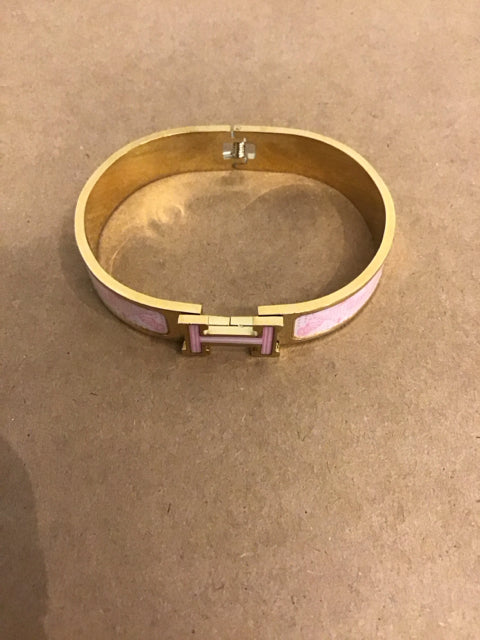 Hermes Like Pink  Stainless Goldtone Bracelet