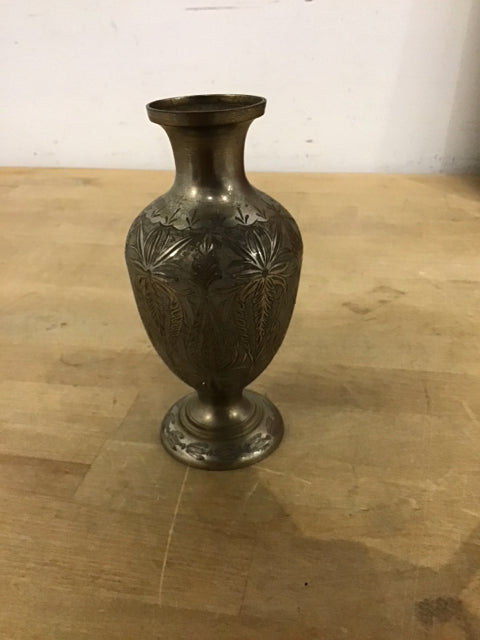 6" Etched Silver Metal Vase