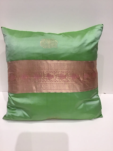 20" Green Silk Pillow w/Gold Decor