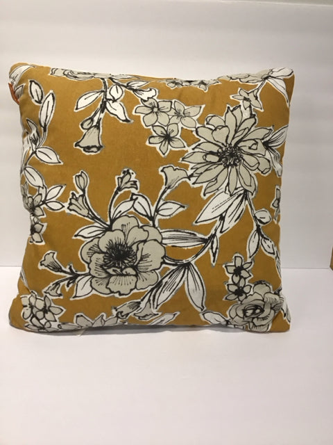 Mustard Grey/Black/White Flowers Pillow