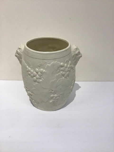 9" White Ceramic Vase w/Fruit Decor