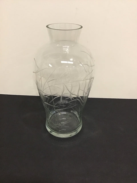 13.5" Glass Vase w/Etched Florals AS-IS Scratch in Neck