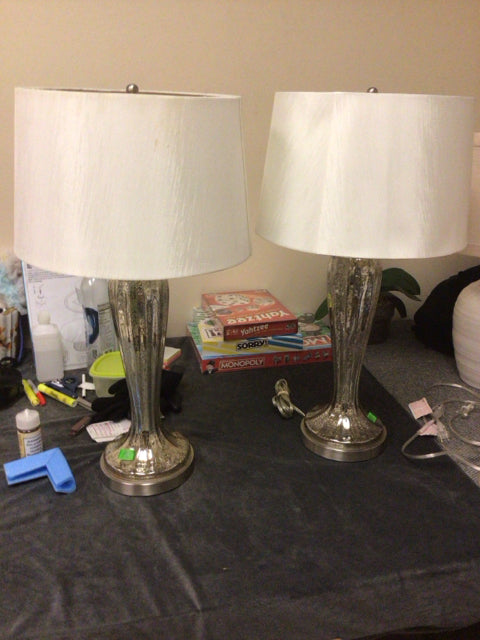 Pair Of Mercury Glass Table Lamps W/Shades