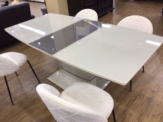 Cream Glass Top Pedestal Dining Table