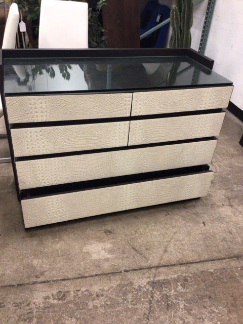 Faux Croc Glass Top Six Drawer Dresser