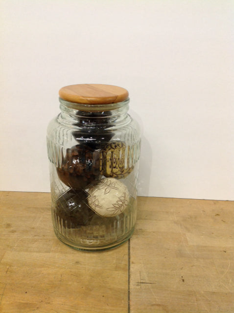 13" Glass Jar w/Decorated Glass Balls