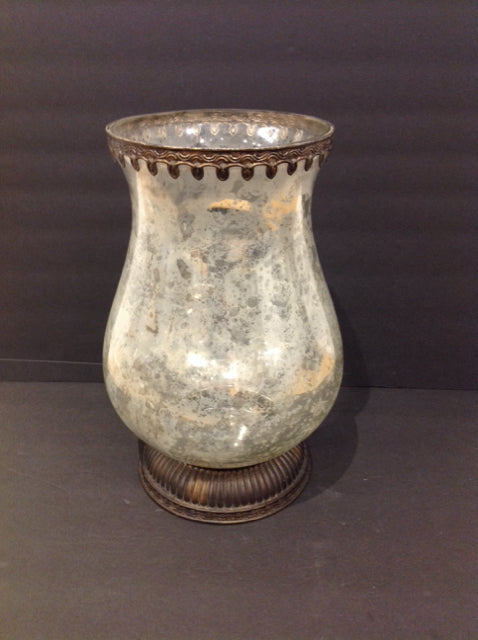 14.5" PB Glass Candle Holder w/ Metal Rim