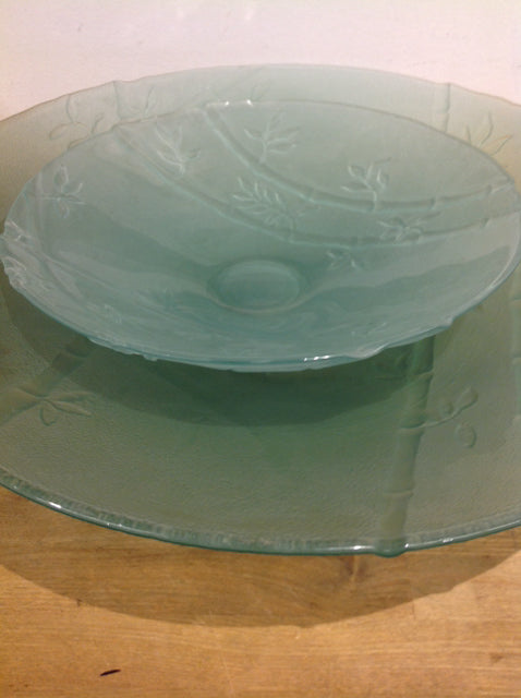 Bowl- Set Of 2 Green Bamboo Glass