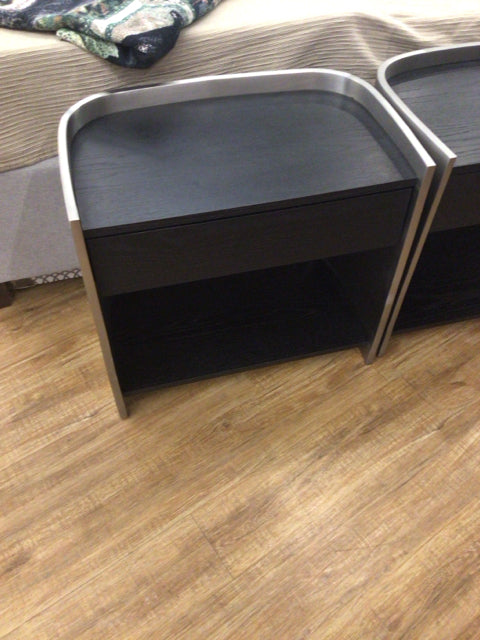 CB2 Silver Metal Black One Drawer Nightstand