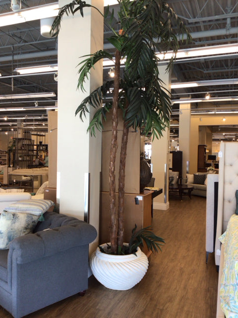 Faux Silk Palm Tree In Ceramic Planter W/Rocks
