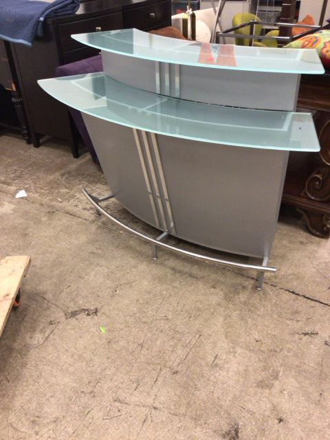 Silver Curved Glass & Chrome Bar