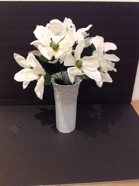 18" White Ceramic Vase w/Silk Magnolias