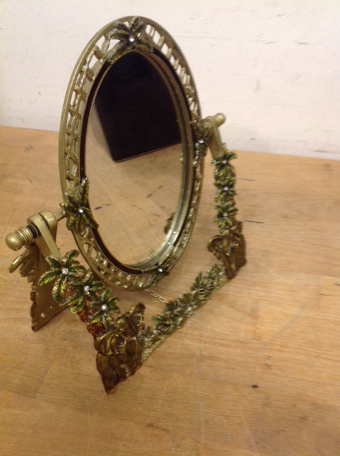 Mirror- 9" Gold Stone Elephant On Stand