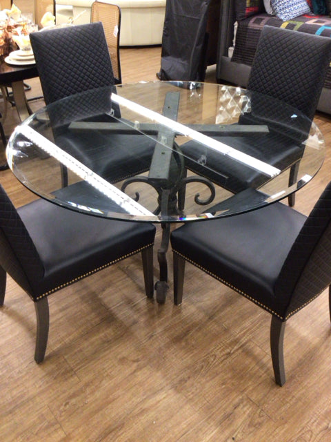 AS-IS 54" Round Glass Top Metal Base Dining Table(Scratches In Glass)