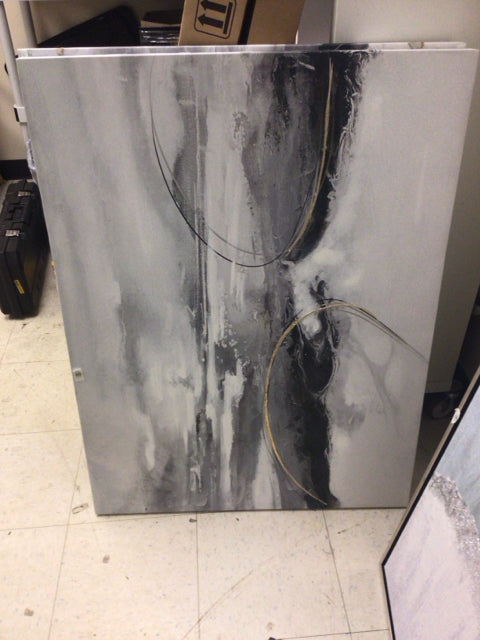 29 1/2" X 39 1/2" Grey/White Abstract Print On Canvas