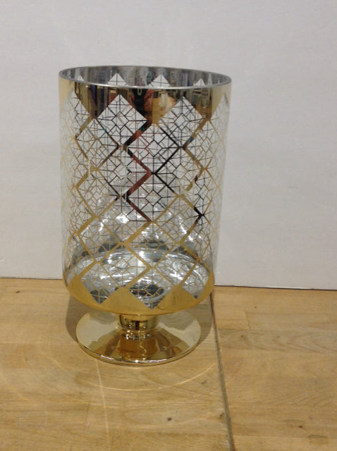 10" Glass Hurricane Jar w/Gold Accents