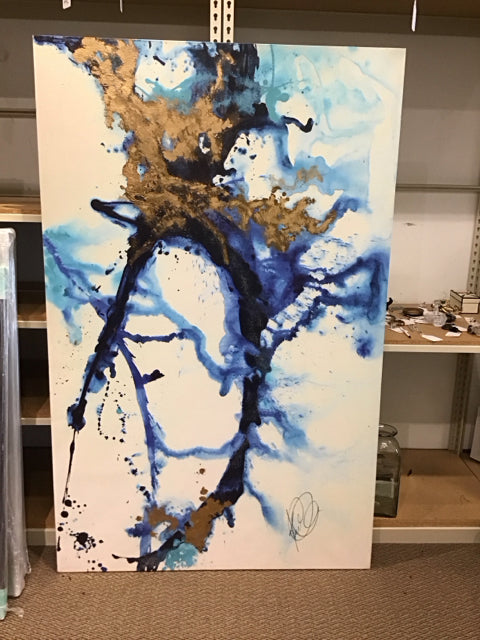 47x74 Blue Azure Giclee w/Gold Accents