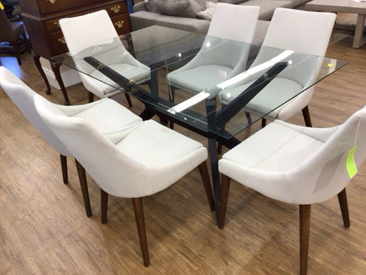 Rectangle Glass Top Metal Base Dining Table
