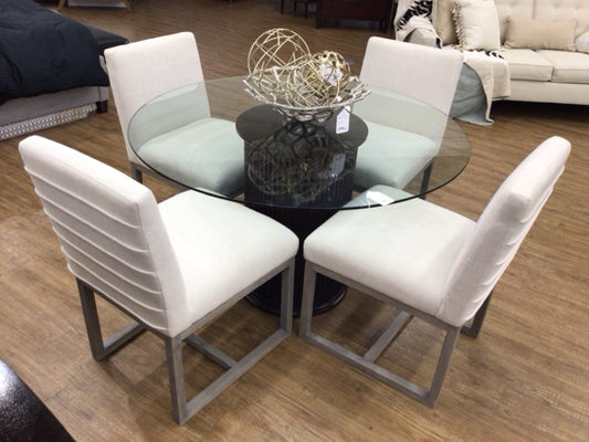 AS-IS Set Of 4 Universal Furniture Fabric & Wood Dining Chairs(Light Soil)