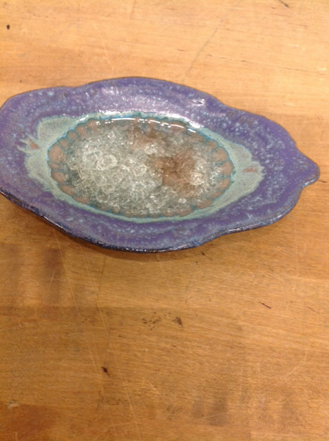 Bowl- 8" Pottery Purple & Aqua Glass