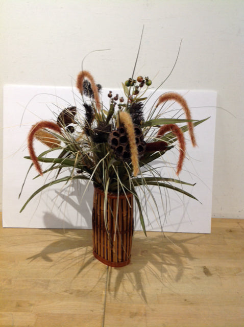 10" Rattan Vase w/Dried Lotus Pods