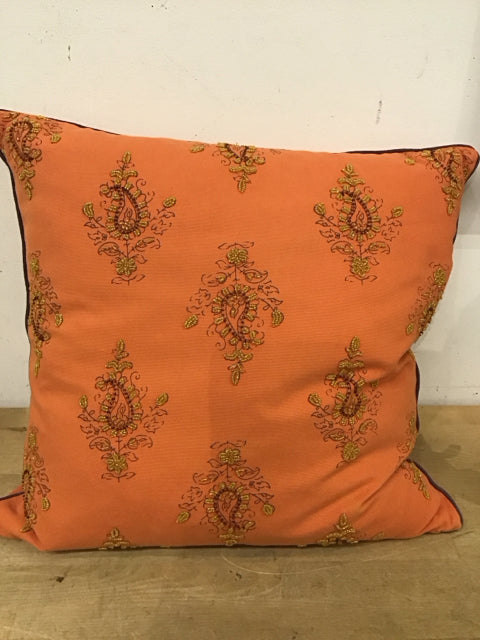 20" Sq. Orange Embroidered Pillow