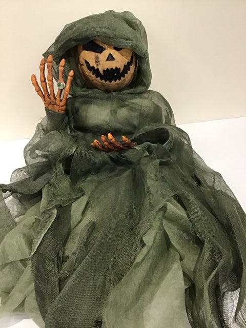 Green Tulle Jack-O-Lantern Ghost Face