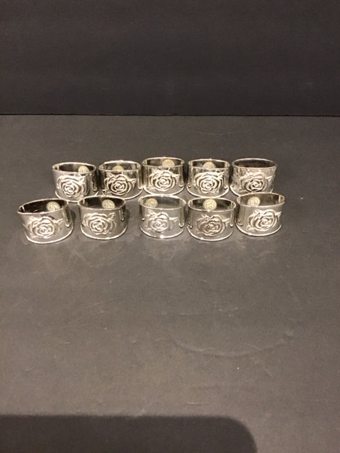 Set/10 Silver Metal Napkin Rings