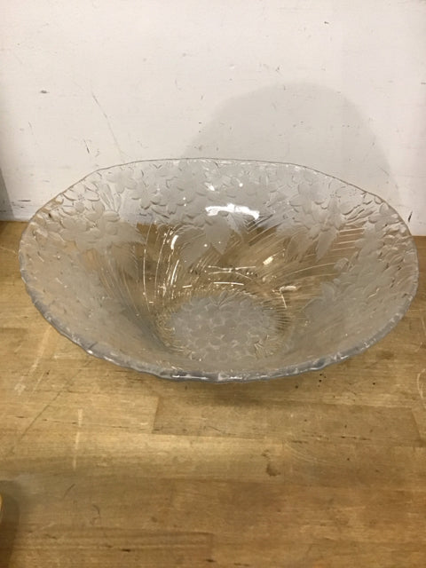 13"x5" Floral Etched Glass Bowl